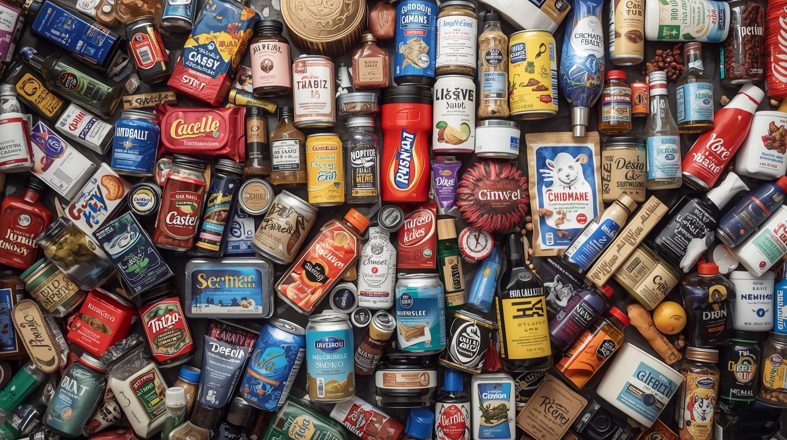 Create an image of mixed branded items about 30-50