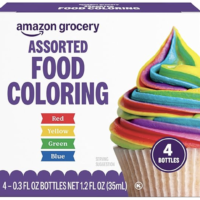 Amazon Grocery, Assorted Food Coloring, Contains Red, Blue, Green, Yellow Bottles, 1.2 Fl Oz (Previously Amazon Fresh