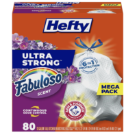 Hefty Ultra Strong 13 Gallon Trash Bags, Tall Kitchen Trash Bags 13 Gallon Size, Resist Leaks, Punctures, and Rips, Continuous Odor Control, White, Fabuloso Scent, 80 Bags